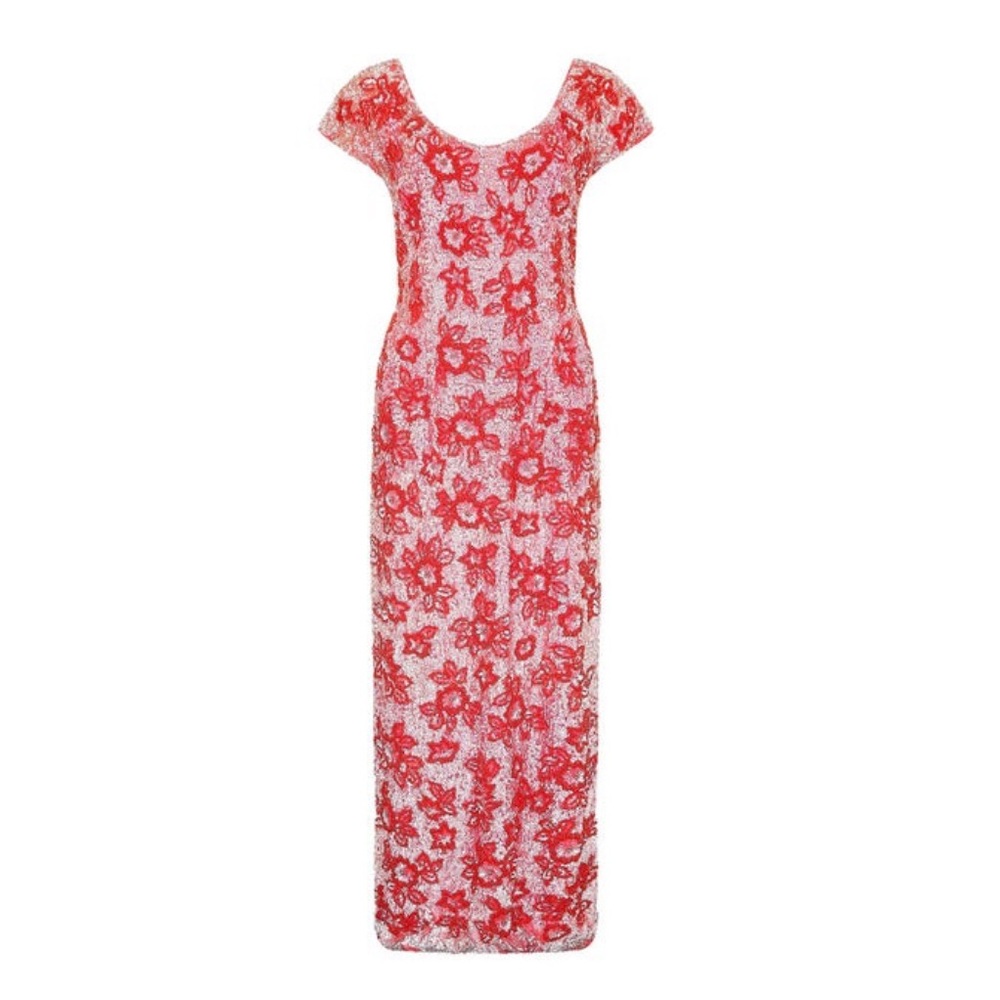 Vintage Exquisite Floral Red and Pink Sequin Gown Size 4